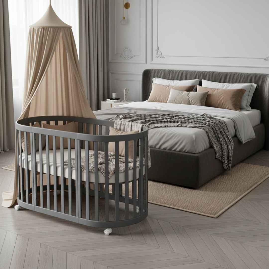 Oválná postýlka Mikko Gekko Kids 90×70 cm. Grafitová.